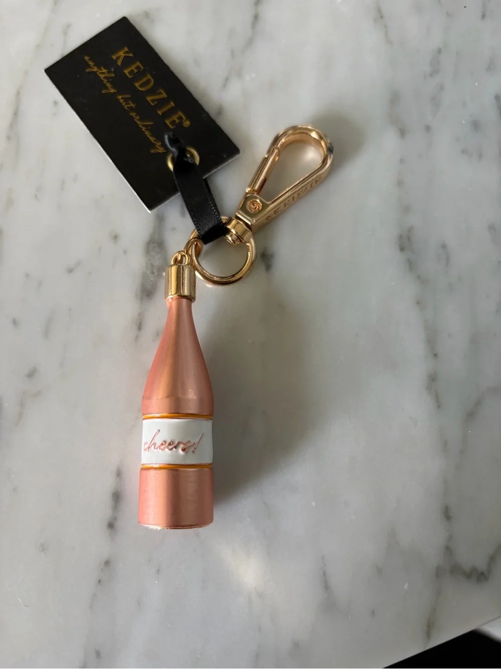 kenzie Rose Gold Bottle Keychain with 'cheers' Accent